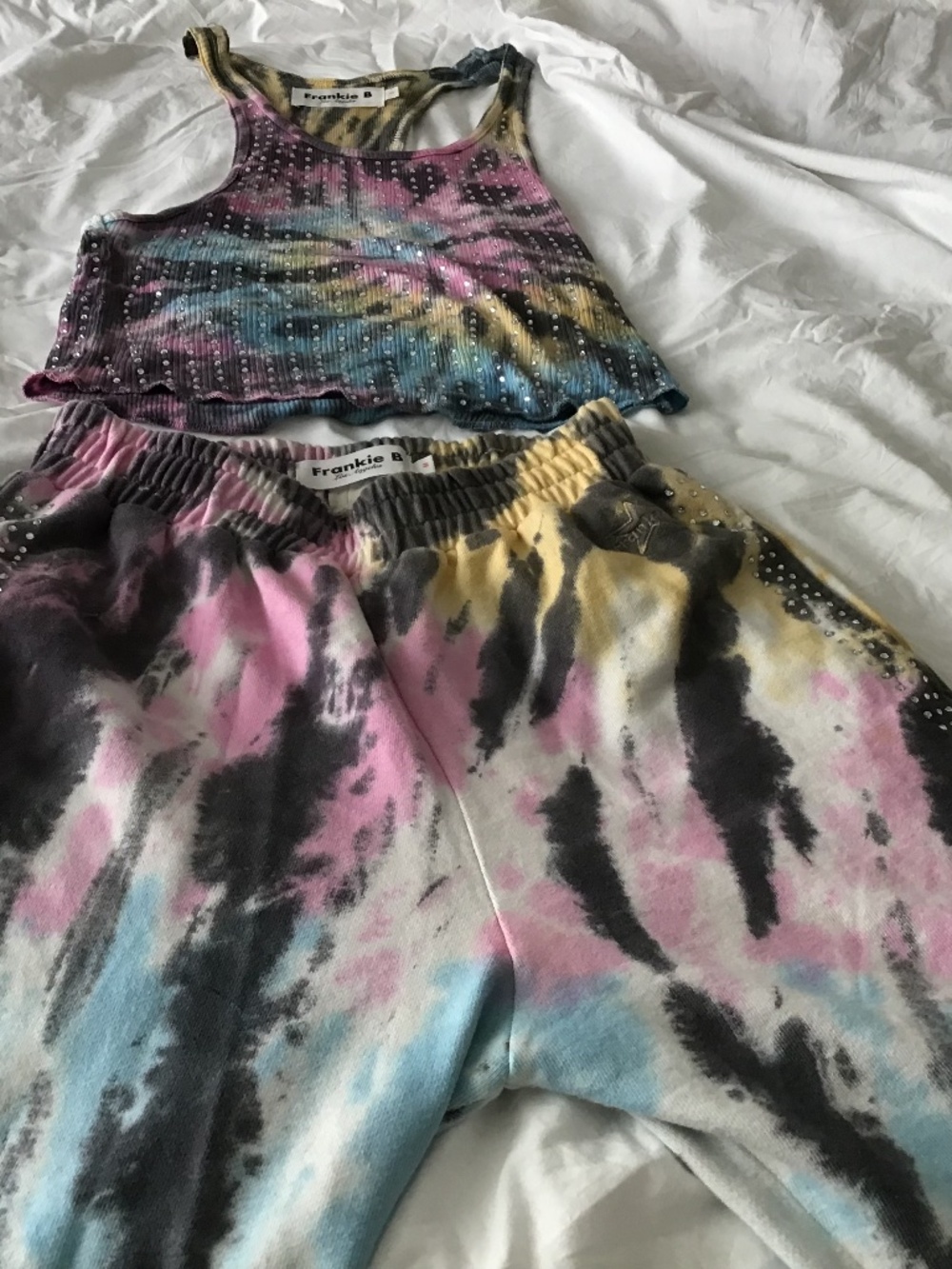 Frankie B Rhinestone 2-Pc Tie Dye Print Tank & Pants